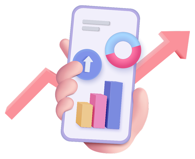 Hand holding smartphone displaying SEO analytics graphs and charts, symbolizing digital marketing success for law firms in Sydney.