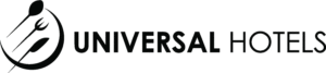 Universal Hotels logo featuring a stylized fork and leaf, representing hospitality and sustainability, relevant to Perceptiv Media's focus on growth marketing for businesses.