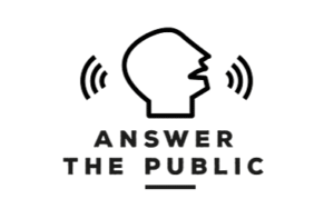 Logo of "Answer the Public," featuring a stylized head with sound waves, symbolizing insights and audience engagement in digital marketing.
