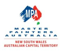 Master Painters Australia logo featuring the acronym MPA, with red and blue paint strokes, representing the organization’s presence in New South Wales and the Australian Capital Territory.