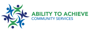 Logo of Ability to Achieve Community Services, featuring interconnected figures in blue and green, symbolizing support and collaboration in community growth.